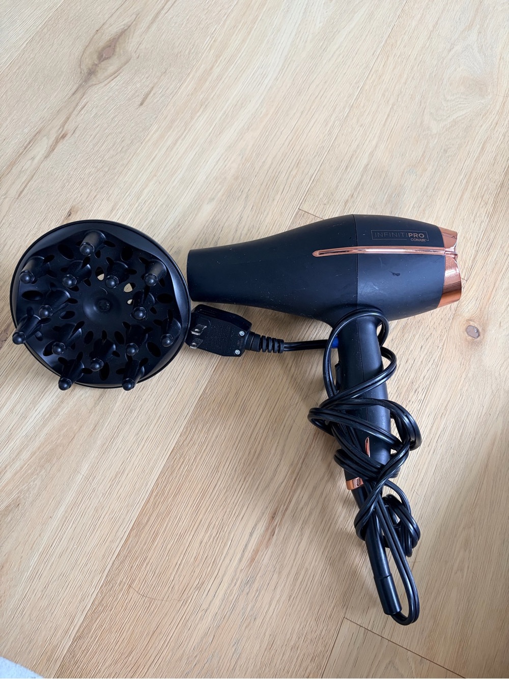 InfinitiPRO by Conair Black and Rose Gold Hair Dryer with Diffuser